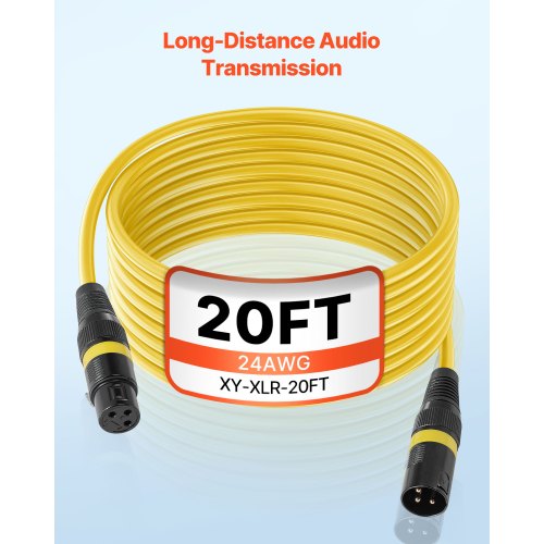 XLR-kabel 6,1 m, 6-pack, skärmade balanserade DMX-hane-till-hona-mikrofonkablar, guldpläterade 3-poliga XLR-mikrofonhögtalarkablar, för scenbelysning, mikrofoner, förstärkare, mixer, högtalarsystem |  EU