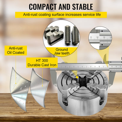 K72-125 5-tums svarvchuck Oberoende vändbar käft 125MM metallsvarvmaskinstillbehör för minimetallsvarvmaskin 4-käftsvarvchuck