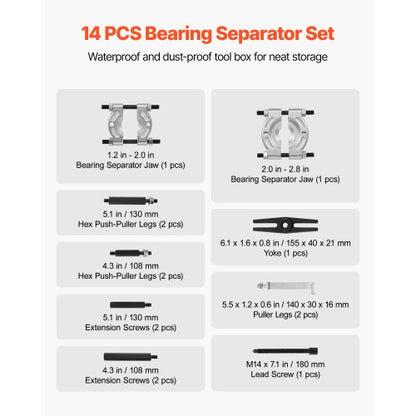 14-PIECE Bearing Puller Set Bearing Separator Parts Tool with Bag 5 Ton | EU