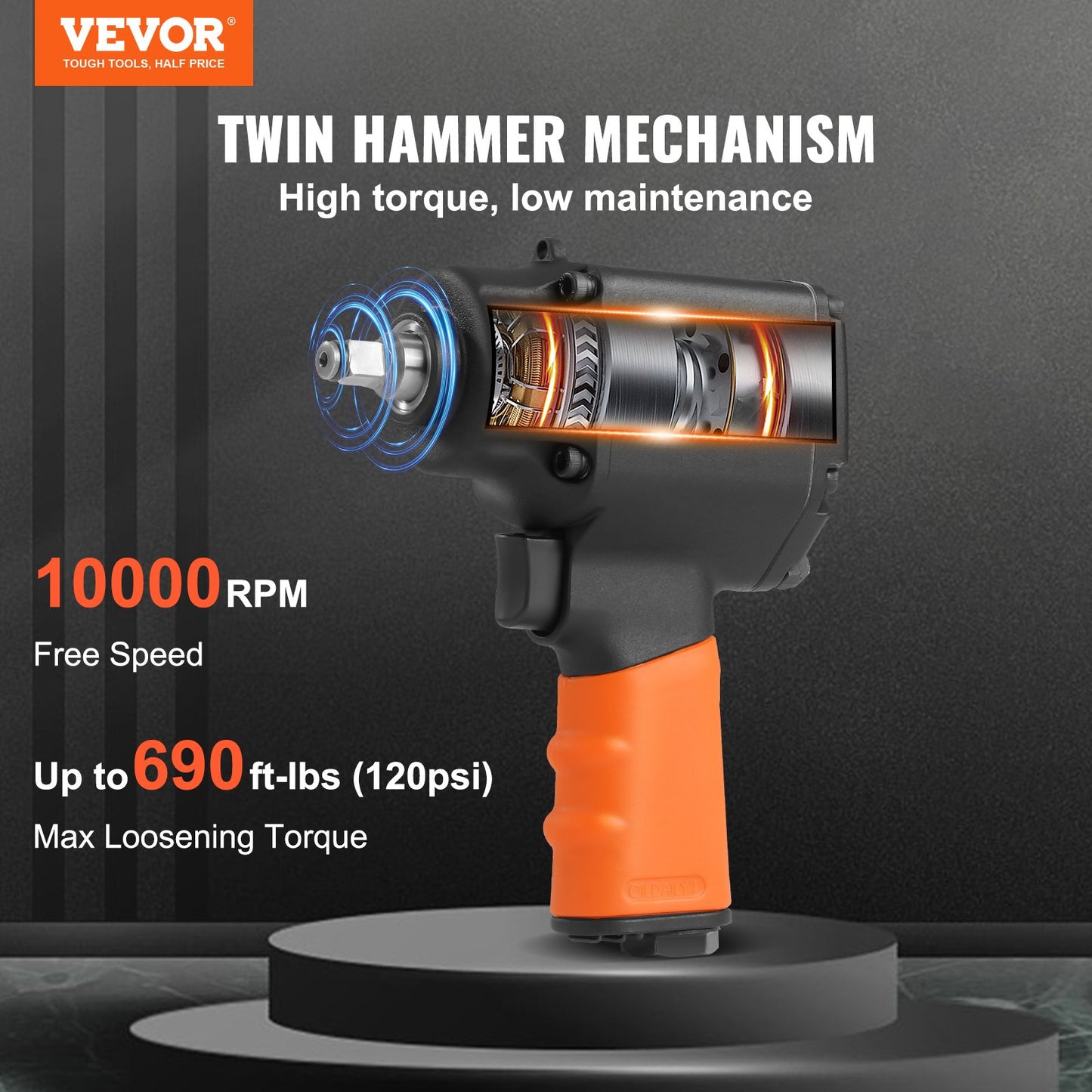 Luftslagskruvdragare 3/8" fyrkantsdrift 690ft-lbs Muttersprängande vridmoment 90-120PSI