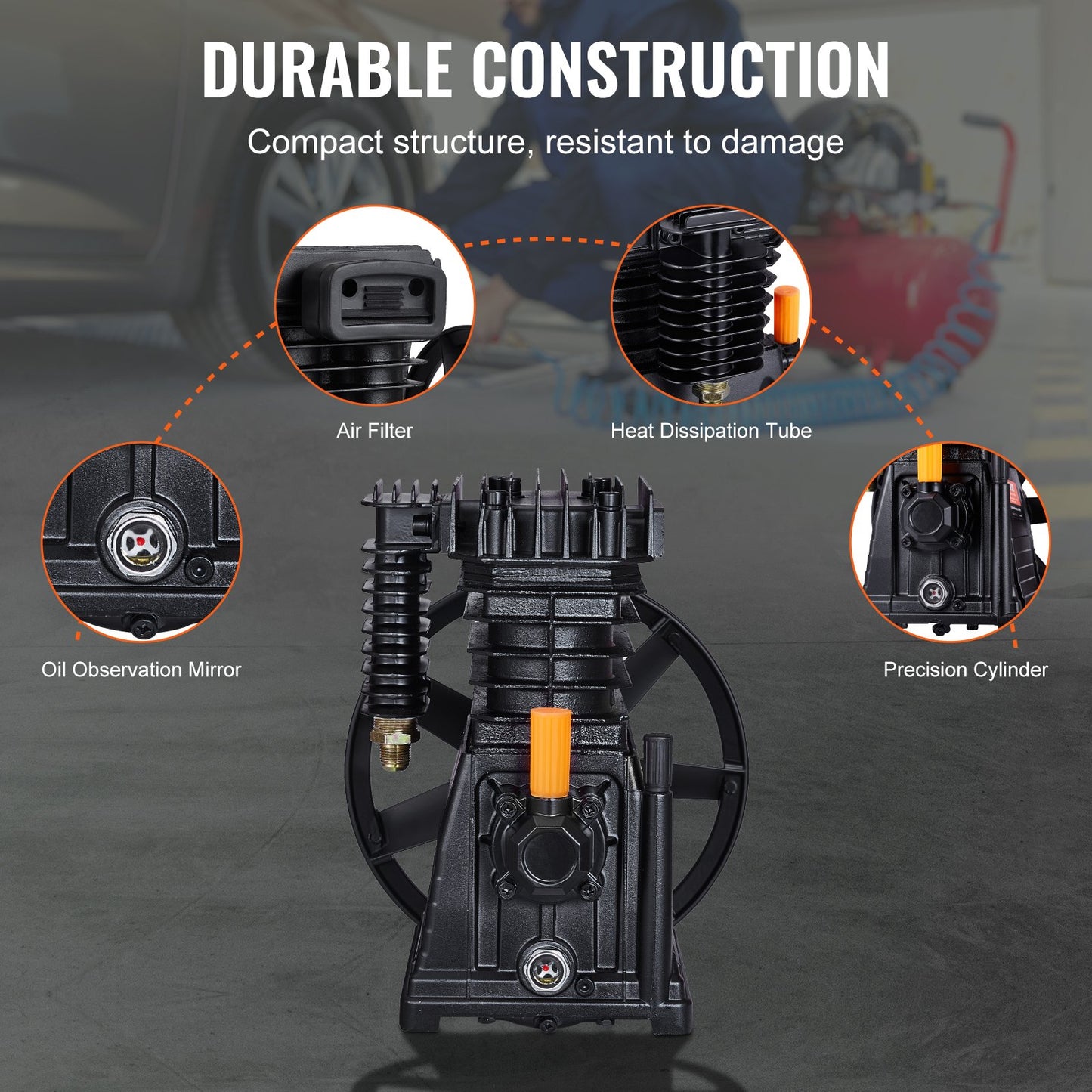 Luftkompressorpumphuvud 3HP 5.8CFM @ 90PSI dubbelcylindrig kolvpumphuvud