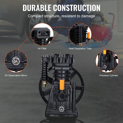 Luftkompressorpumphuvud 3HP 5.8CFM @ 90PSI dubbelcylindrig kolvpumphuvud