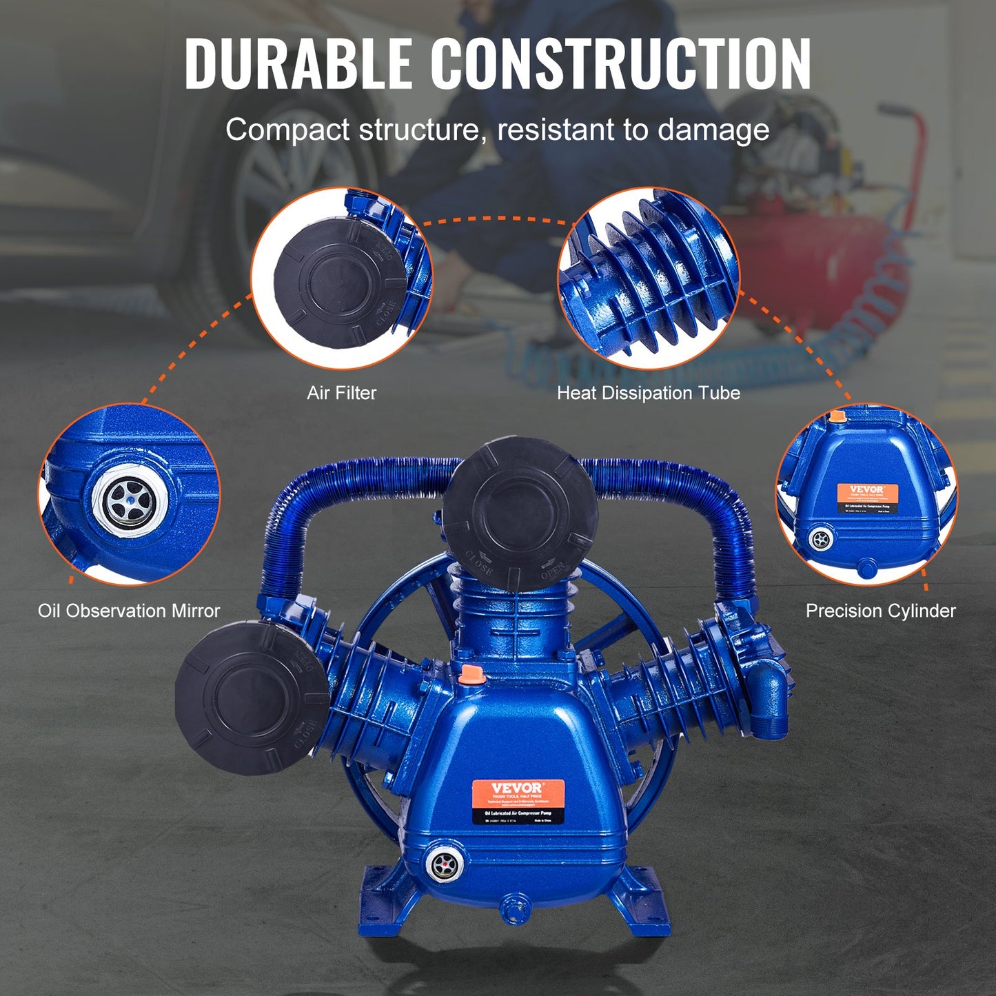 Luftkompressorpumphuvud 10HP 17.5CFM @ 90PSI 3-cylindrig kolvpumphuvud