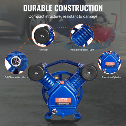 Luftkompressorpumphuvud 3HP 6.25CFM @ 90PSI 2-cylindrig kolvpumphuvud