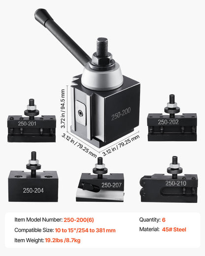 Quick Change Tool Post Set 6 pcs lathe tool holders for 10"-15" mini lathe