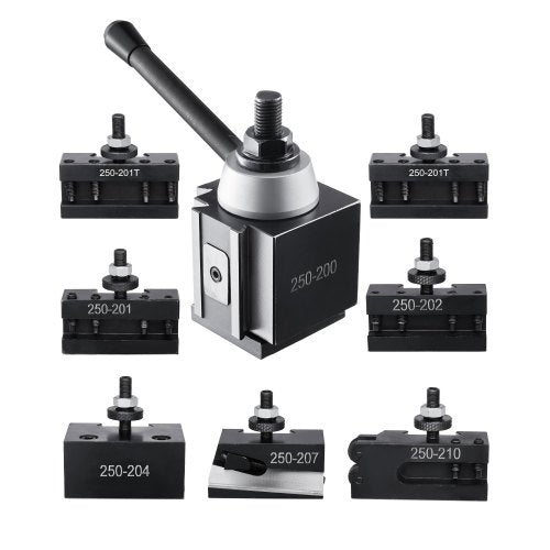 Snabbväxlingsverktygssats, 8 delar, Inkluderar svarvhållare, Kilverktygsstolpe med tillbehör till svarvverktygshållare, För minisvarv och metallsvarv 254-381 mm (10"-15") Svänghjul, Slitstarkt stålmaterial |  EU