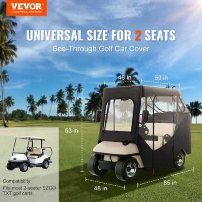 Golfwagen-Abdeckung, 600D Polyester-Fahrerabdeckung mit 4-seitigen transparenten Fenstern, 2 Passagierschlägerabdeckungen, universell passend für die meisten Markenwagen, sonnen- und staubdichte Outdoor-Wagenabdeckung | EU