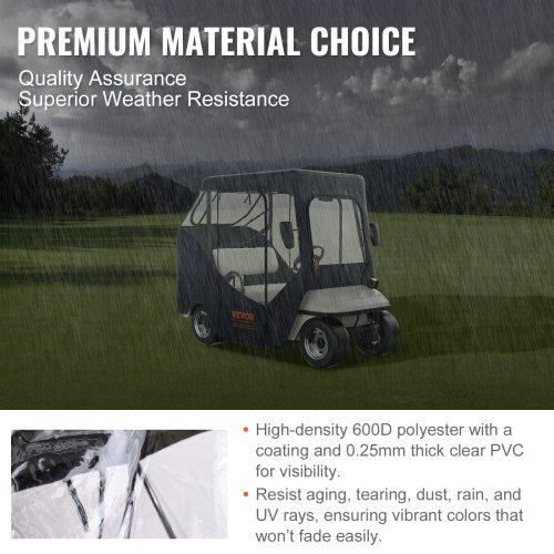 Golfwagen-Abdeckung, 600D Polyester-Fahrerabdeckung mit 4-seitigen transparenten Fenstern, 2 Passagierschlägerabdeckungen, universell passend für die meisten Markenwagen, sonnen- und staubdichte Outdoor-Wagenabdeckung | EU