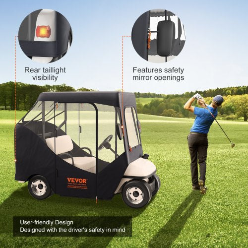 Golfwagen-Abdeckung, 600D Polyester-Fahrerabdeckung mit 4-seitigen transparenten Fenstern, 2 Passagierschlägerabdeckungen, universell passend für die meisten Markenwagen, sonnen- und staubdichte Outdoor-Wagenabdeckung | EU