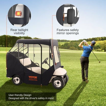 Golfwagen-Abdeckung, 600D Polyester-Fahrerabdeckung mit 4-seitigen transparenten Fenstern, 2 Passagierschlägerabdeckungen, universell passend für die meisten Markenwagen, sonnen- und staubdichte Outdoor-Wagenabdeckung | EU