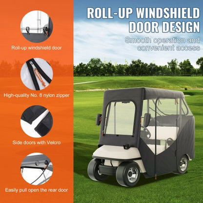 Golfwagen-Abdeckung, 600D Polyester-Fahrerabdeckung mit 4-seitigen transparenten Fenstern, 2 Passagierschlägerabdeckungen, universell passend für die meisten Markenwagen, sonnen- und staubdichte Outdoor-Wagenabdeckung | EU