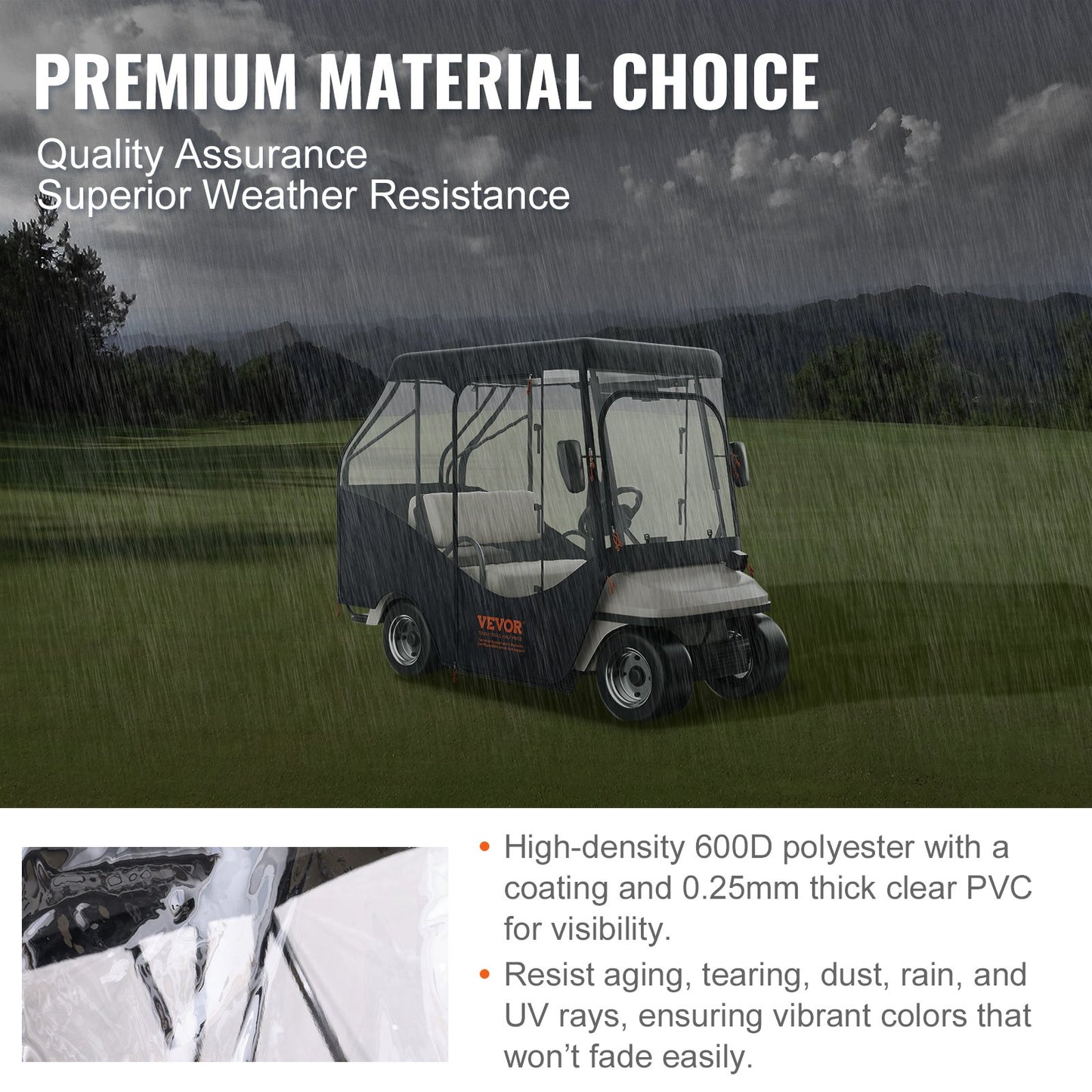 Golfwagen-Abdeckung, 600D-Polyester-Abdeckung mit 4 transparenten Fenstern an den Seiten, 4 Passagier-Schlägerabdeckungen, universell passend für die meisten Markenwagen, sonnen- und staubdichte Outdoor-Wagen-Abdeckung