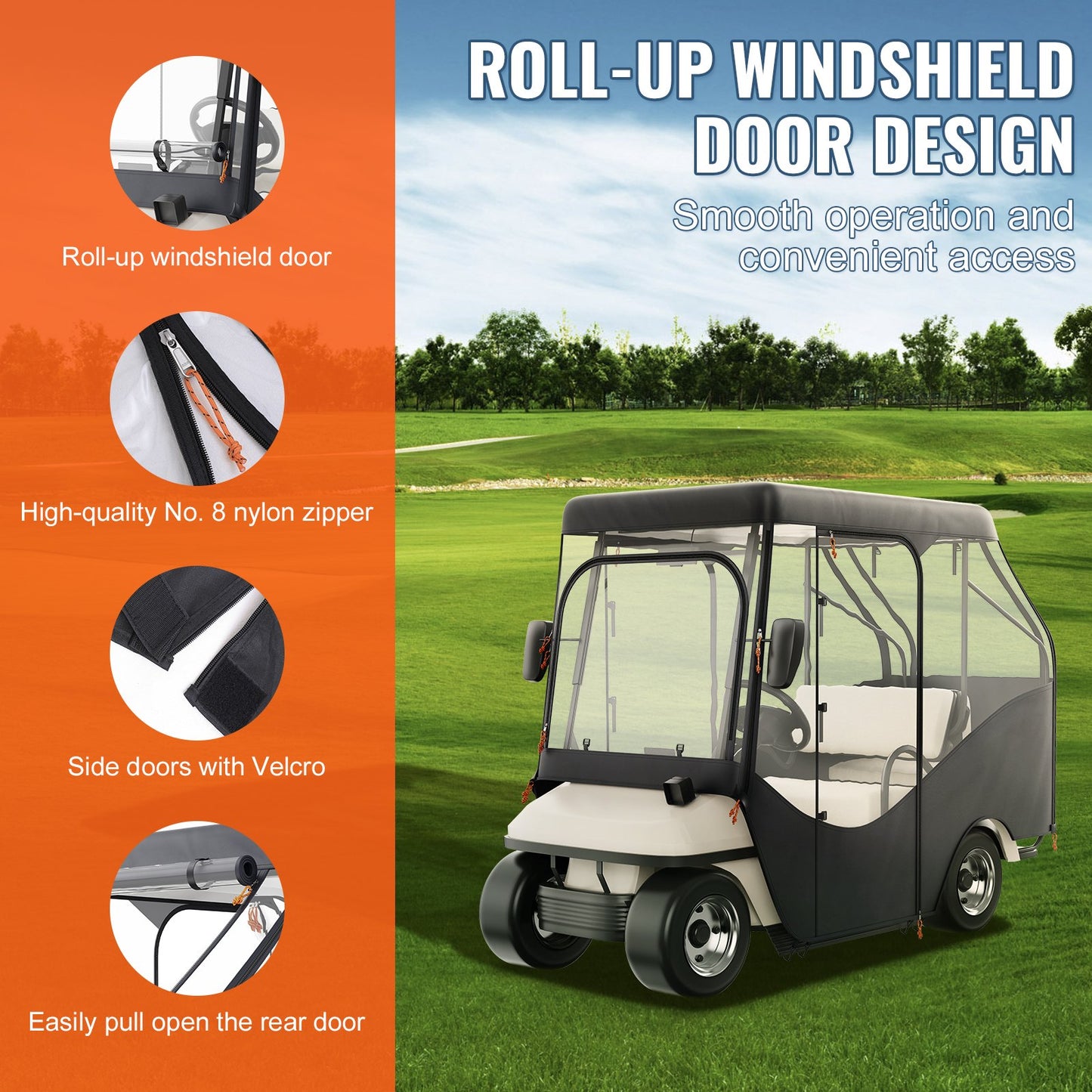 Golfwagen-Abdeckung, 600D-Polyester-Abdeckung mit 4 transparenten Fenstern an den Seiten, 4 Passagier-Schlägerabdeckungen, universell passend für die meisten Markenwagen, sonnen- und staubdichte Outdoor-Wagen-Abdeckung