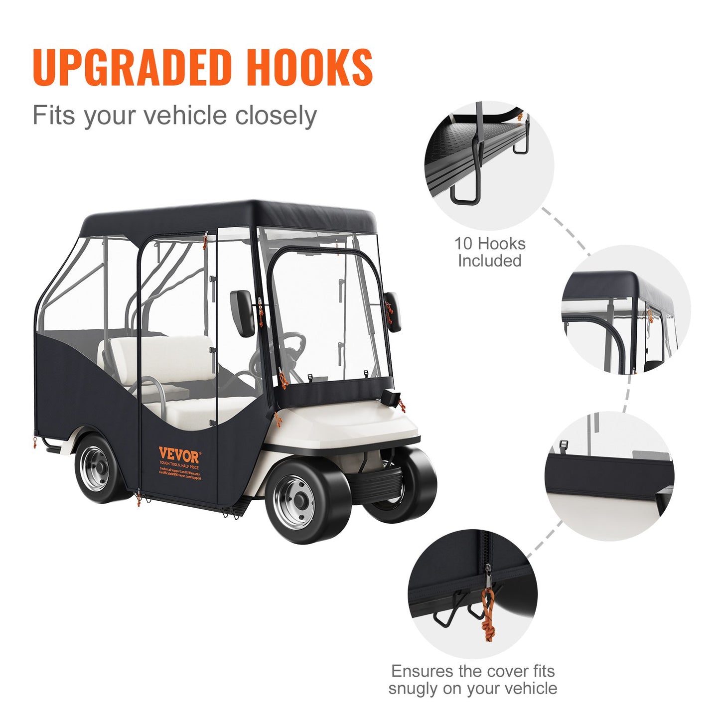 Golfwagen-Abdeckung, 600D-Polyester-Abdeckung mit 4 transparenten Fenstern an den Seiten, 4 Passagier-Schlägerabdeckungen, universell passend für die meisten Markenwagen, sonnen- und staubdichte Outdoor-Wagen-Abdeckung