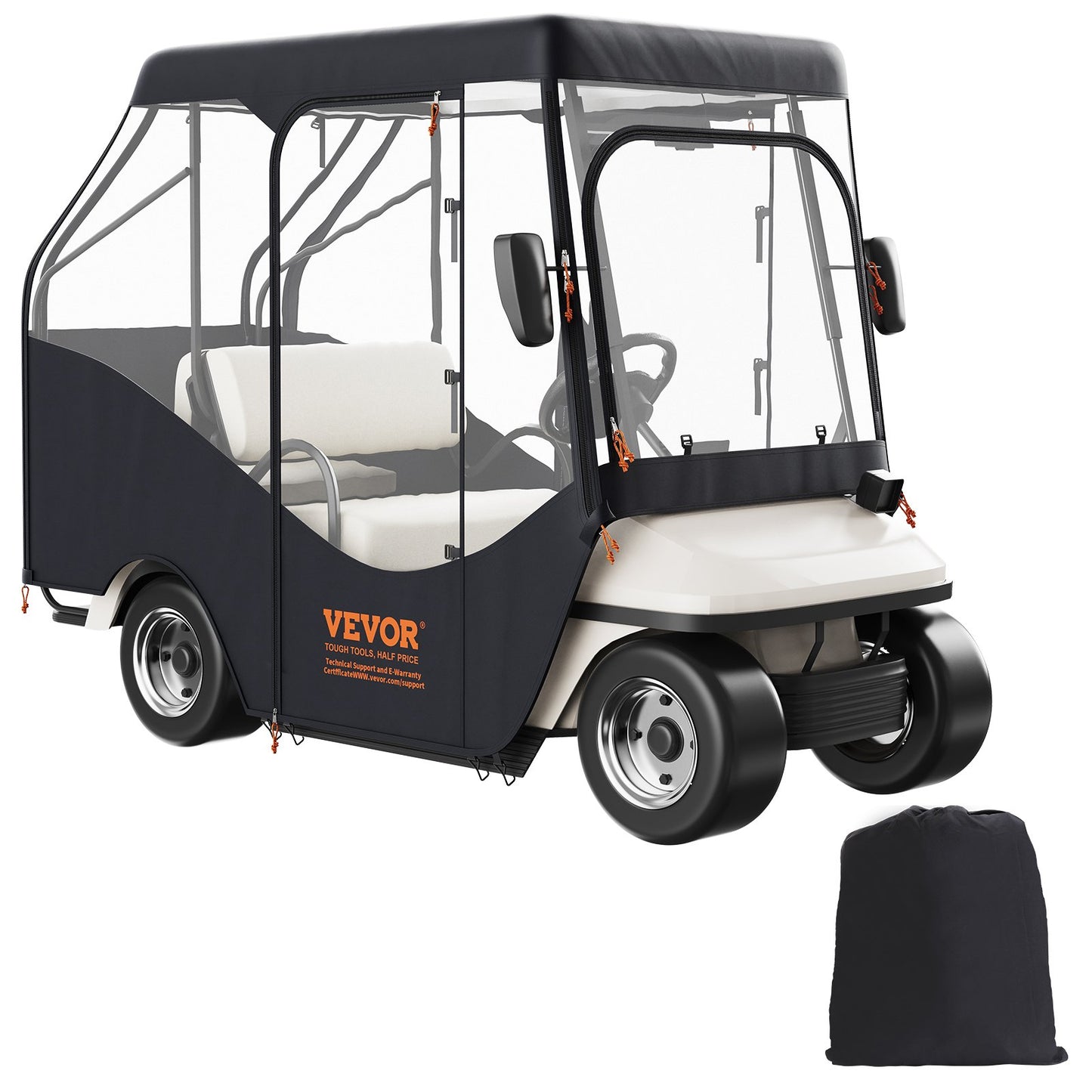 Golfwagen-Abdeckung, 600D-Polyester-Abdeckung mit 4 transparenten Fenstern an den Seiten, 4 Passagier-Schlägerabdeckungen, universell passend für die meisten Markenwagen, sonnen- und staubdichte Outdoor-Wagen-Abdeckung