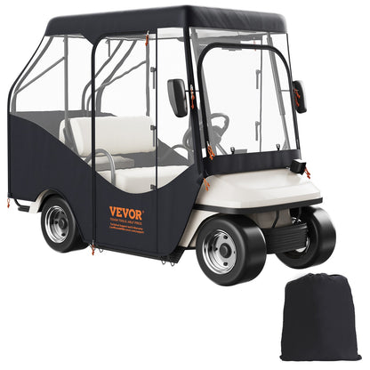 Golfwagen-Abdeckung, 600D-Polyester-Abdeckung mit 4 transparenten Fenstern an den Seiten, 4 Passagier-Schlägerabdeckungen, universell passend für die meisten Markenwagen, sonnen- und staubdichte Outdoor-Wagen-Abdeckung