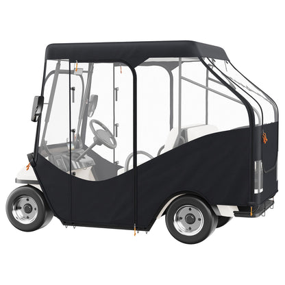 Golfwagen-Abdeckung, 600D-Polyester-Abdeckung mit 4 transparenten Fenstern an den Seiten, 4 Passagier-Schlägerabdeckungen, universell passend für die meisten Markenwagen, sonnen- und staubdichte Outdoor-Wagen-Abdeckung