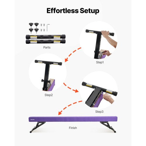 Justerbar Balansbom för Barn, 2,4 m Gymnastikbom, Höga och Låga Golvbalkar med 5 Justerbara Höjder för Alla Gymnastiknivåer, Professionell Gymnastikutrustning för Hemma och Gym, Lila |  EU