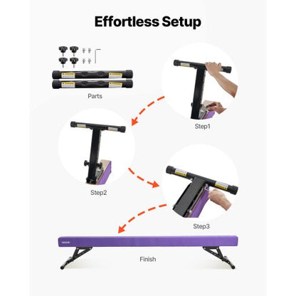 Justerbar Balansbom för Barn, 2,4 m Gymnastikbom, Höga och Låga Golvbalkar med 5 Justerbara Höjder för Alla Gymnastiknivåer, Professionell Gymnastikutrustning för Hemma och Gym, Lila |  EU