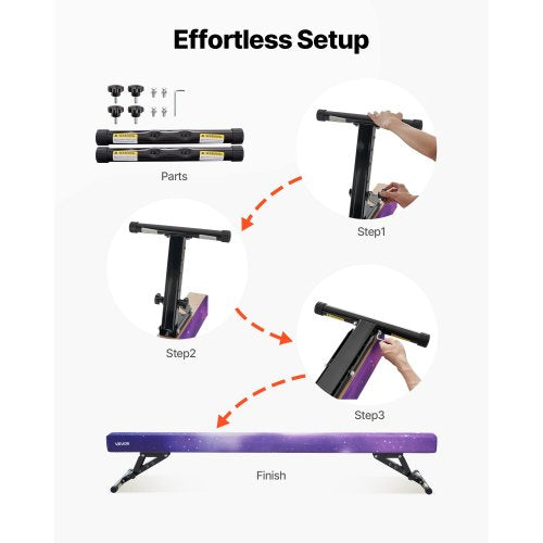 Justerbar Balansbom för Barn, 2,4 m Gymnastikbom, Höga och låga golvbalkar med 5 justerbara höjder för alla gymnastiknivåer, Professionell Gymnastikutrustning för Hem och Gym, Galaxy |  EU