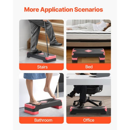 Aerobic Exercise Step Platform Justerbar Workout Stepmaskin 4 Riser Röd