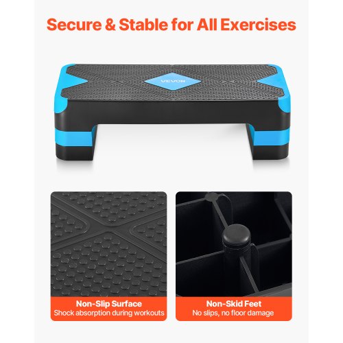 Aerobic Exercise Step Platform Justerbar Workout Stepmaskin 4 Riser Blå |  EU