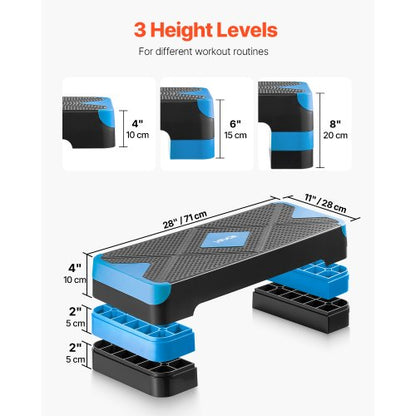 Aerobic Exercise Step Platform Justerbar Workout Stepmaskin 4 Riser Blå |  EU
