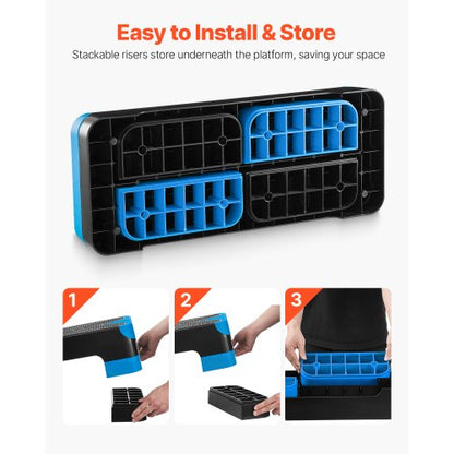 Aerobic Exercise Step Platform Justerbar Workout Stepmaskin 4 Riser Blå |  EU