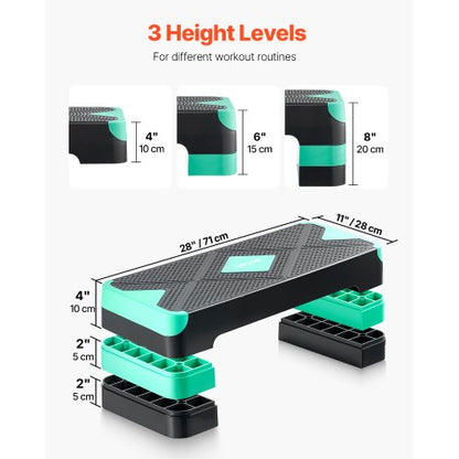 Aerobic Exercise Step Platform Justerbar Workout Stepmaskin 4 Riser Grön |  EU