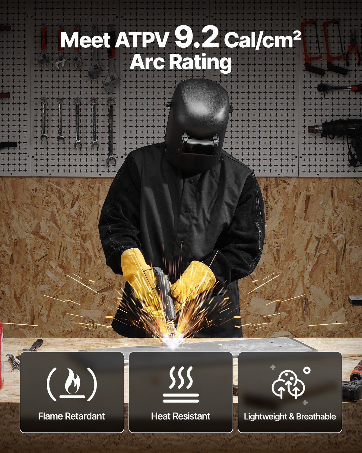 FR welding jacket XXL size Heavy Duty cowhide leather &amp; 9oz FR cotton