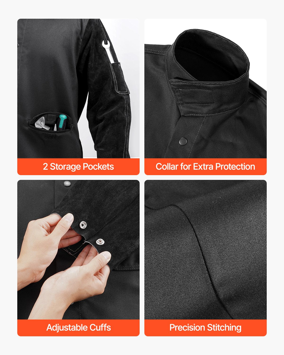 FR welding jacket XXL size Heavy Duty cowhide leather &amp; 9oz FR cotton