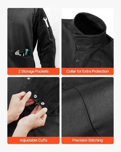 FR welding jacket XXL size Heavy Duty cowhide leather &amp; 9oz FR cotton