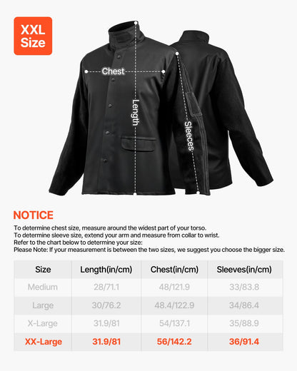 FR welding jacket XXL size Heavy Duty cowhide leather &amp; 9oz FR cotton