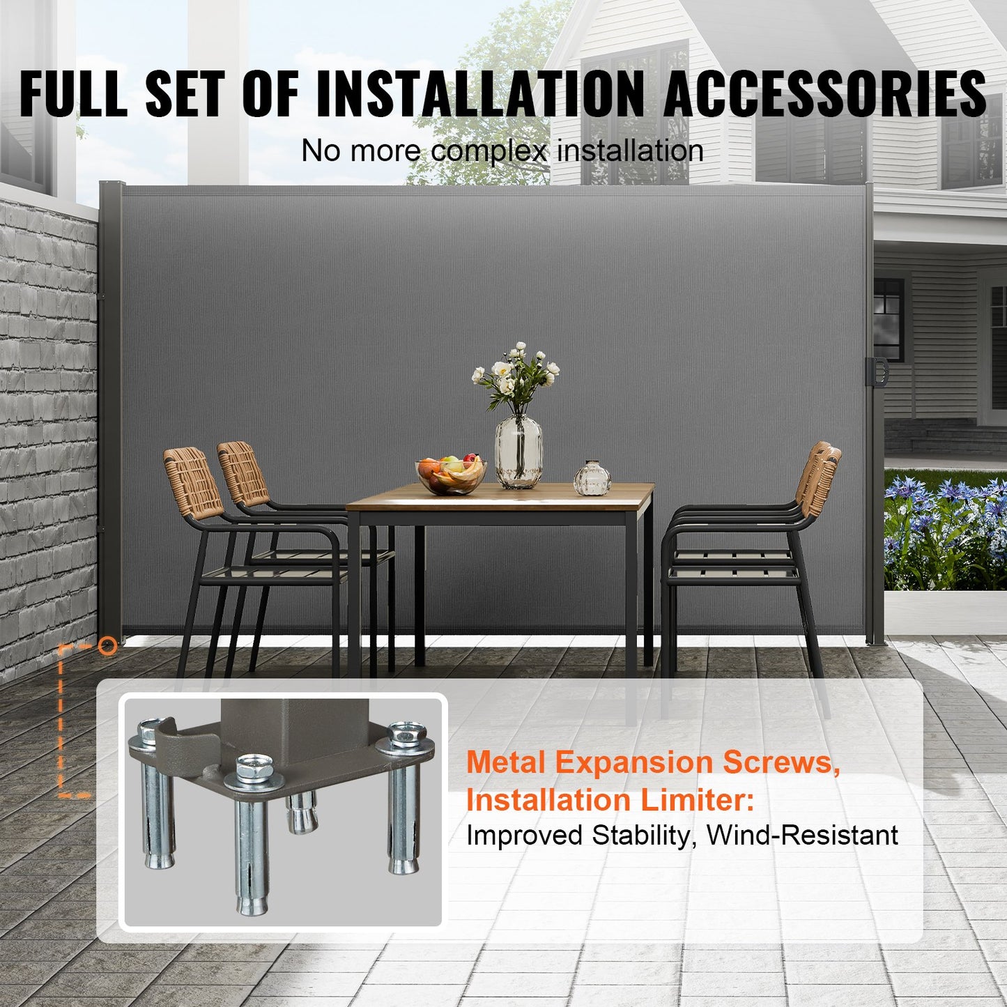 Infällbar sidomarkis, 63''x 118'' Outdoor Privacy Screen, 180g polyester Vattentät infällbar uteplatsskärm, UV 30+ rumsavdelare vindskärm för uteplats, bakgård, balkong, grå