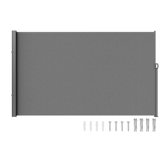 Infällbar sidomarkis, 63''x 118'' Outdoor Privacy Screen, 180g polyester Vattentät infällbar uteplatsskärm, UV 30+ rumsavdelare vindskärm för uteplats, bakgård, balkong, grå
