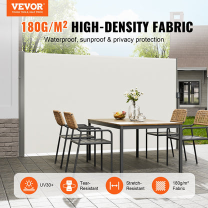 Retractable Side Awning, 71''x 138'' Outdoor Privacy Screen, 180g Polyester Waterproof Retractable Patio Screen, UV 30+ Room Divider Wind Screen for Patio, Backyard, Balcony, Beige