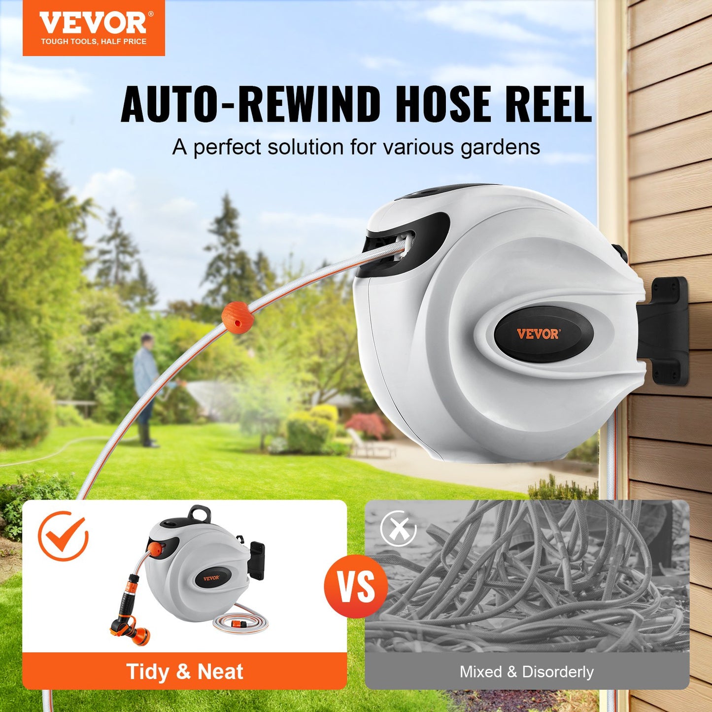 Hose reel retractable hose reel Water hose reel 65.6'x1/2" 180° rotatable wall mounted