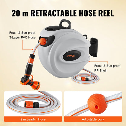 Hose reel retractable hose reel Water hose reel 65.6'x1/2" 180° rotatable wall mounted