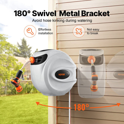 Retractable Garden Hose Reel 1/2 inch x 131.23 ft. Wall Mounted Hose Reel