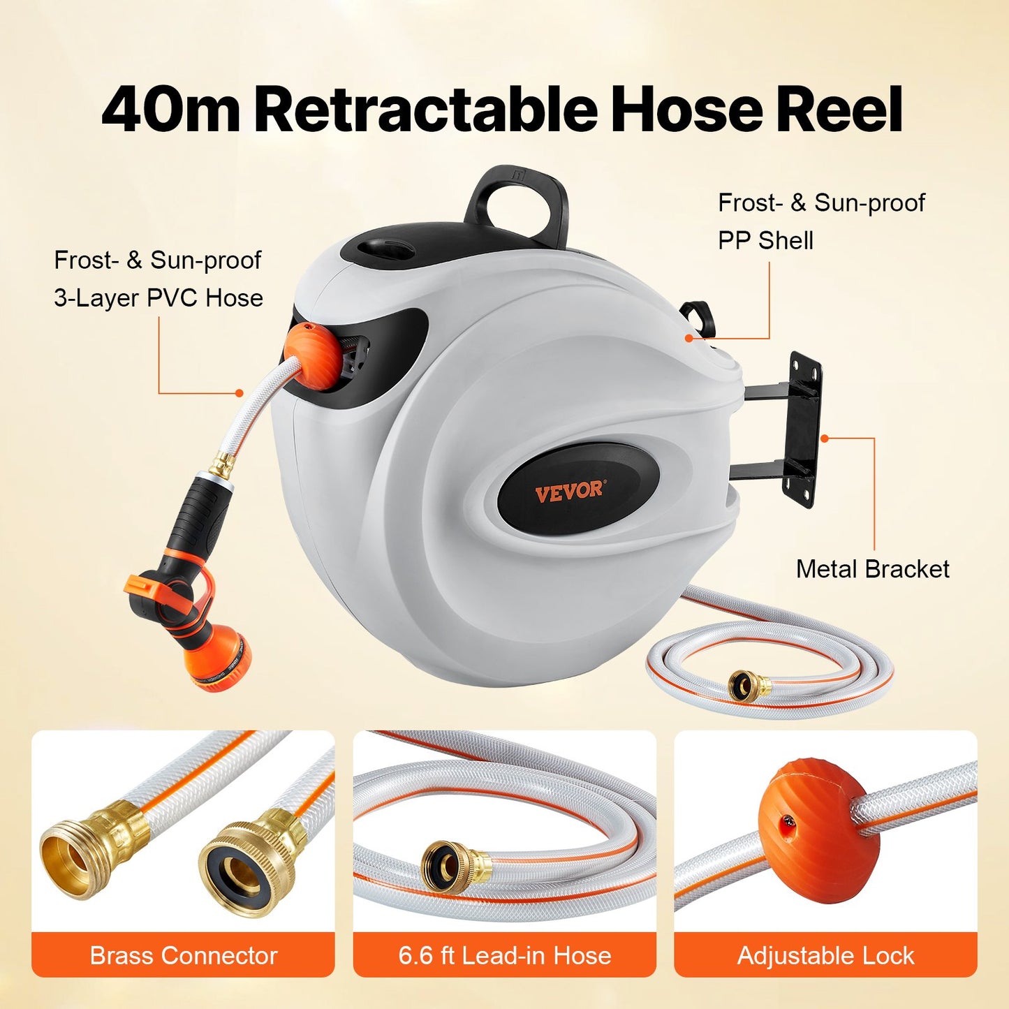 Retractable Garden Hose Reel 1/2 inch x 131.23 ft. Wall Mounted Hose Reel