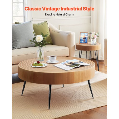 2-piece round coffee table set 89 cm with 1 side table for living room
