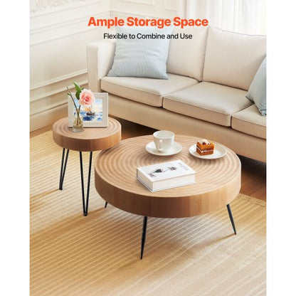 2-piece round coffee table set 89 cm with 1 side table for living room