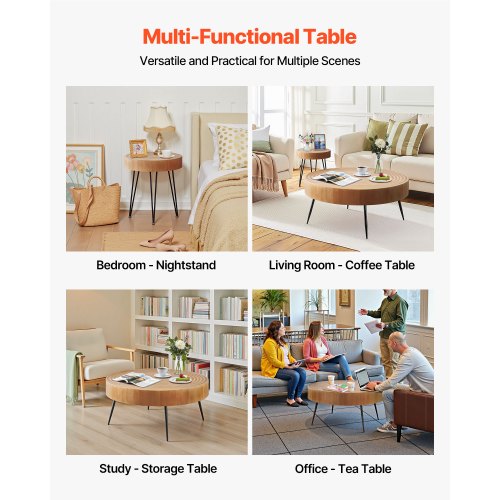 2-piece round coffee table set 89 cm with 1 side table for living room