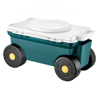 Rolling garden cart with seat 114 kg storage box and seat for garden scooter