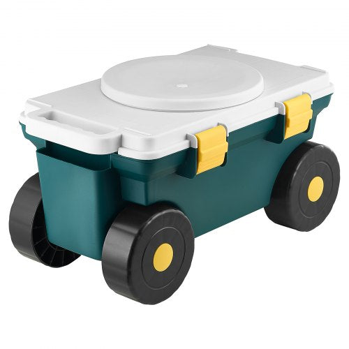 Rolling garden cart with seat 114 kg storage box and seat for garden scooter