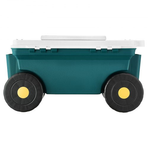 Rolling garden cart with seat 114 kg storage box and seat for garden scooter