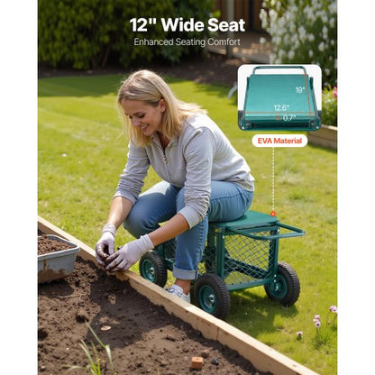 Rolling Garden Seat with Wheels 400 LB Heavy Duty Garden Cart with Storage