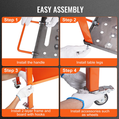 Welding Table 36" x 18", 1200lbs Load Capacity Steel Welding Workbench Table on Wheels, 2 Layers Portable Workbench with Brake Casters, 4 Tool Holes, 5/8-Inch Fixture Holes