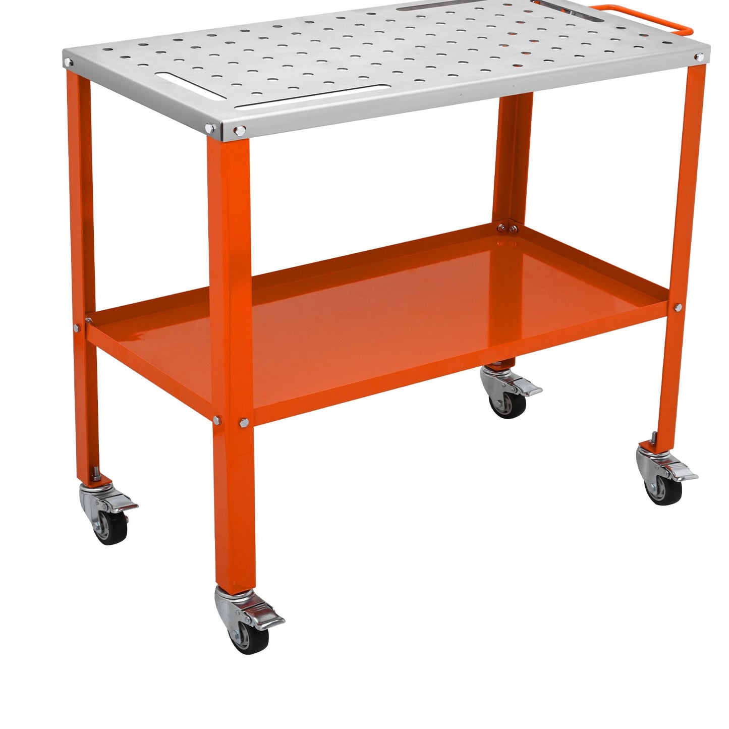 Welding Table 36" x 18", 1200lbs Load Capacity Steel Welding Workbench Table on Wheels, 2 Layers Portable Workbench with Brake Casters, 4 Tool Holes, 5/8-Inch Fixture Holes