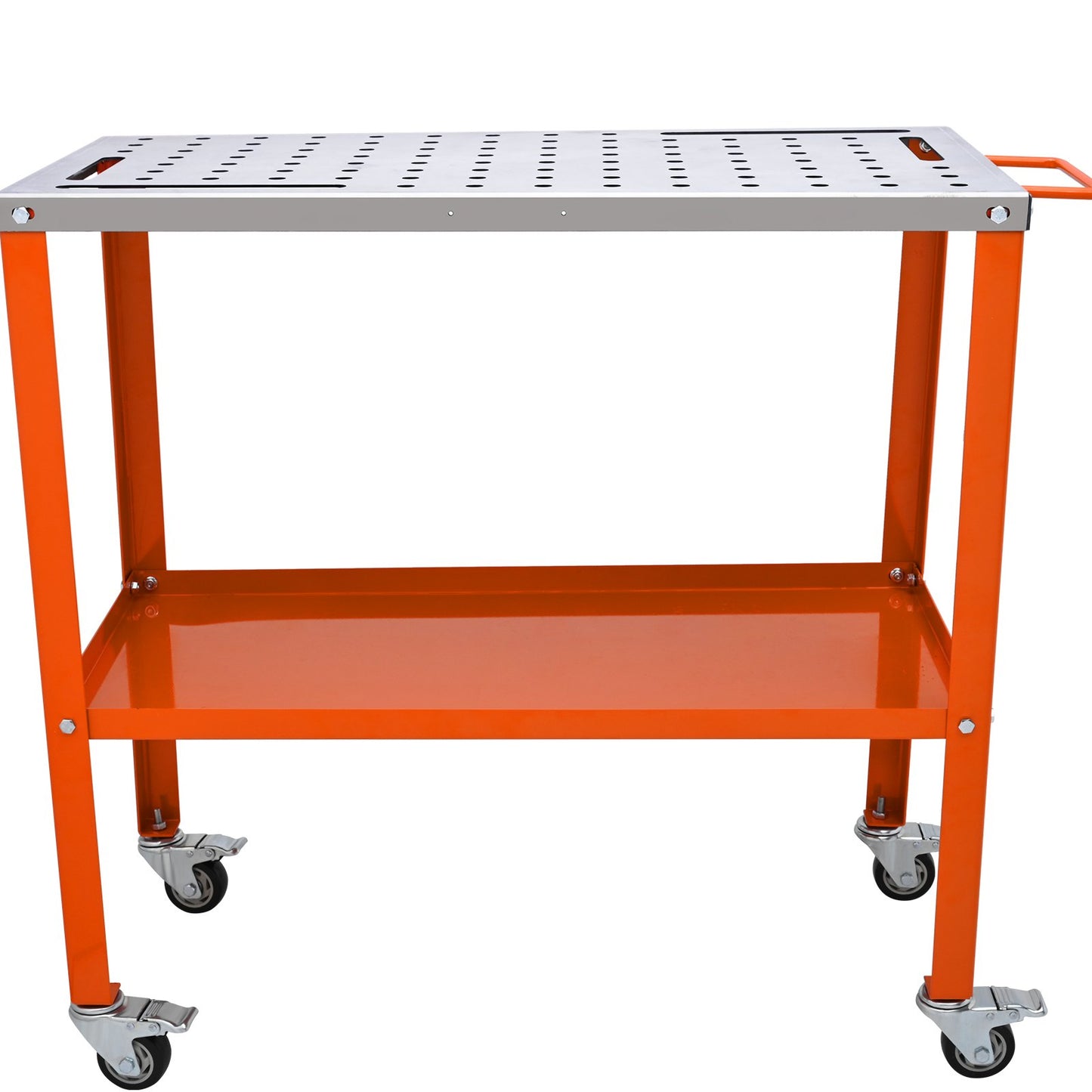 Welding Table 36" x 18", 1200lbs Load Capacity Steel Welding Workbench Table on Wheels, 2 Layers Portable Workbench with Brake Casters, 4 Tool Holes, 5/8-Inch Fixture Holes